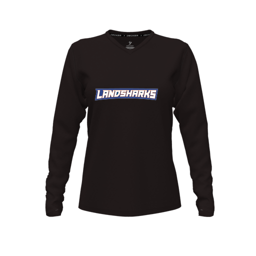 [CUS-DFW-TEES-PER-VNK-LSL-BLK-FYXS-LOGO2] Performance T-Shirt (Female Youth XS, Black, V Neck, Logo 2, Long Sleeve)