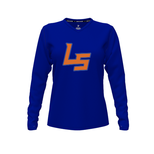 [CUS-DFW-TEES-CMF-VNK-LSL-RYL-FYXS-LOGO1] Comfort T-Shirt (Female Youth XS, Royal, V Neck, Logo 1, Long Sleeve)