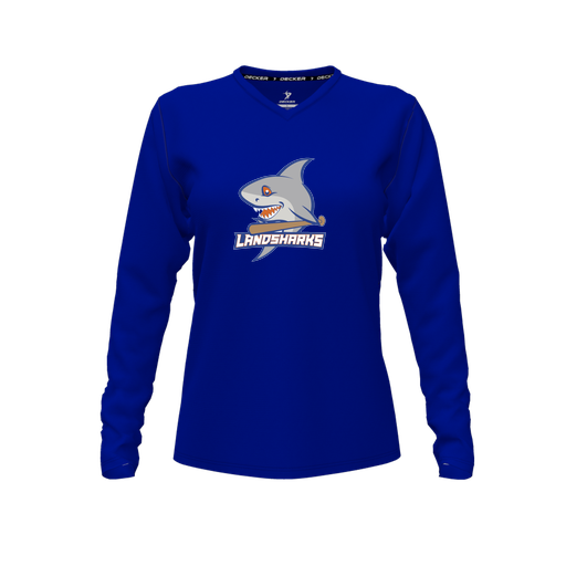 [CUS-DFW-TEES-CMF-VNK-LSL-RYL-FYXS-LOGO3] Decker Comfort T-Shirt (Female Youth XS, Royal, V Neck, Logo 3, Long Sleeve)