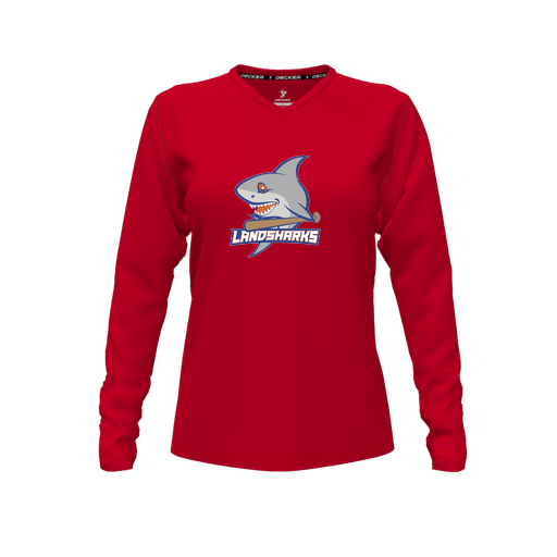 [CUS-DFW-TEES-CMF-VNK-LSL-RED-FYXS-LOGO3] Comfort T-Shirt (Female Youth XS, Red, V Neck, Logo 3, Long Sleeve)