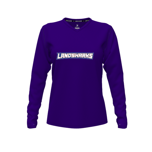 [CUS-DFW-TEES-CMF-VNK-LSL-PUR-FYXS-LOGO2] Decker Comfort T-Shirt (Female Youth XS, Purple, V Neck, Logo 2, Long Sleeve)