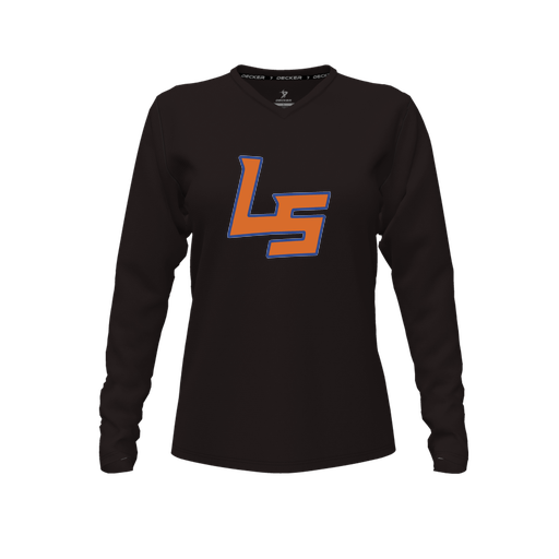 [CUS-DFW-TEES-PER-VNK-LSL-BLK-FYXS-LOGO1] Performance T-Shirt (Female Youth XS, Black, V Neck, Logo 1, Long Sleeve)