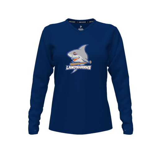[CUS-DFW-TEES-PER-VNK-LSL-NVY-FYXS-LOGO3] Performance T-Shirt (Female Youth XS, Navy, V Neck, Logo 3, Long Sleeve)