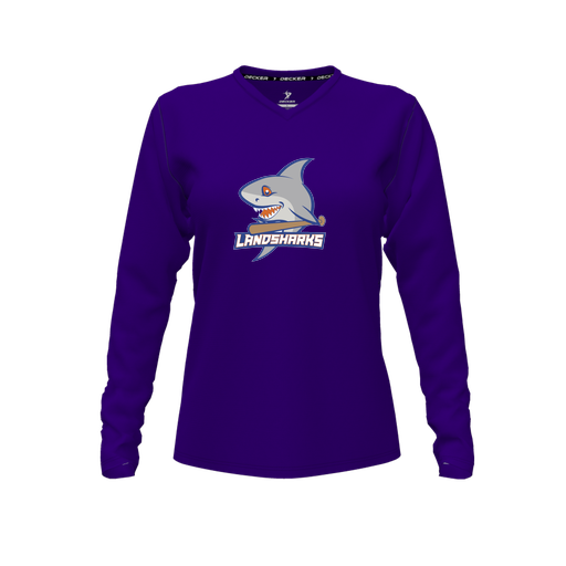 [CUS-DFW-TEES-PER-VNK-LSL-PUR-FYXS-LOGO3] Performance T-Shirt (Female Youth XS, Purple, V Neck, Logo 3, Long Sleeve)