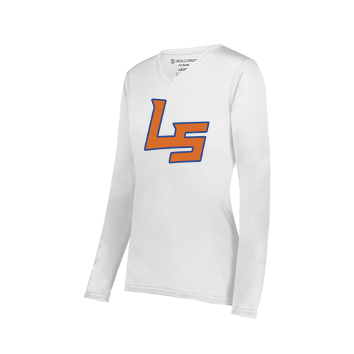 [222824.005.S-LOGO1] Ladies LS Smooth Sport Shirt (Female Adult S, White, Logo 1)